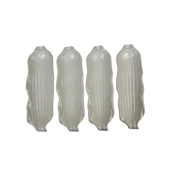Signature Japan Ceramic Corn on the Cob Holders White Textured Set of 4 Serving - Picture 2 of 15